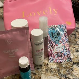 Amazing travel set of hair products. AG GOLDWELL SEXY HAIR MOROCCAN &pink bag 🩷